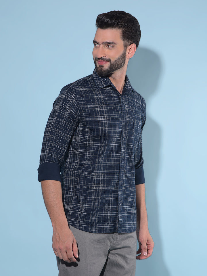 Navy Blue Printed 100% Cotton Shirt-Men Shirts-Crimsoune Club