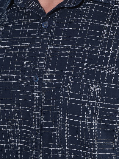 Navy Blue Printed 100% Cotton Shirt-Men Shirts-Crimsoune Club