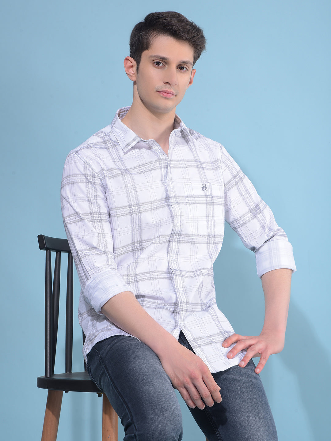 White Plain Check 100% Cotton Shirt-Men Shirts-Crimsoune Club