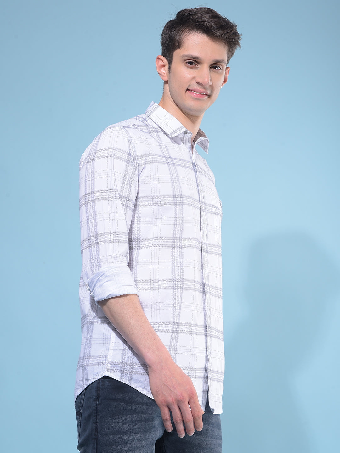 White Plain Check 100% Cotton Shirt-Men Shirts-Crimsoune Club