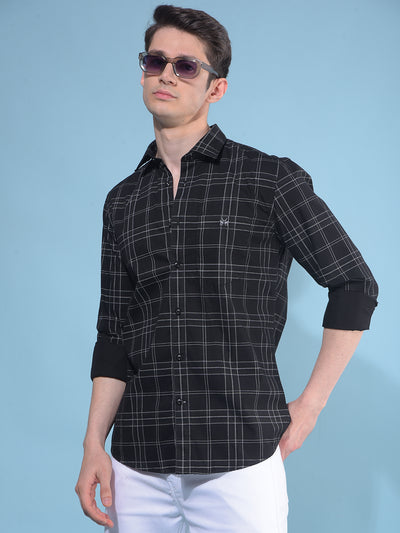 Black Tartan Check 100% Cotton Shirt-Men Shirts-Crimsoune Club