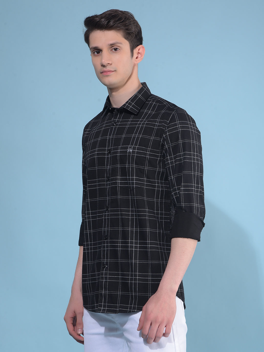 Black Tartan Check 100% Cotton Shirt-Men Shirts-Crimsoune Club