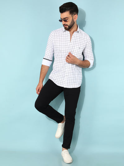 White 100% Cotton Checked Shirt-Men Shirts-Crimsoune Club