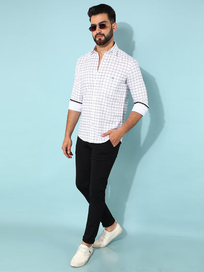White 100% Cotton Checked Shirt-Men Shirts-Crimsoune Club