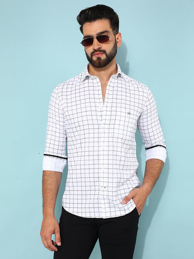 White 100% Cotton Checked Shirt-Men Shirts-Crimsoune Club