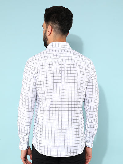 White 100% Cotton Checked Shirt-Men Shirts-Crimsoune Club