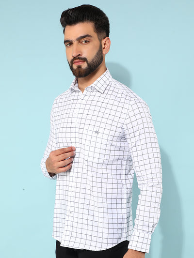 White 100% Cotton Checked Shirt-Men Shirts-Crimsoune Club