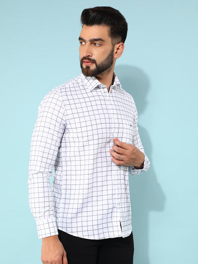 White 100% Cotton Checked Shirt-Men Shirts-Crimsoune Club