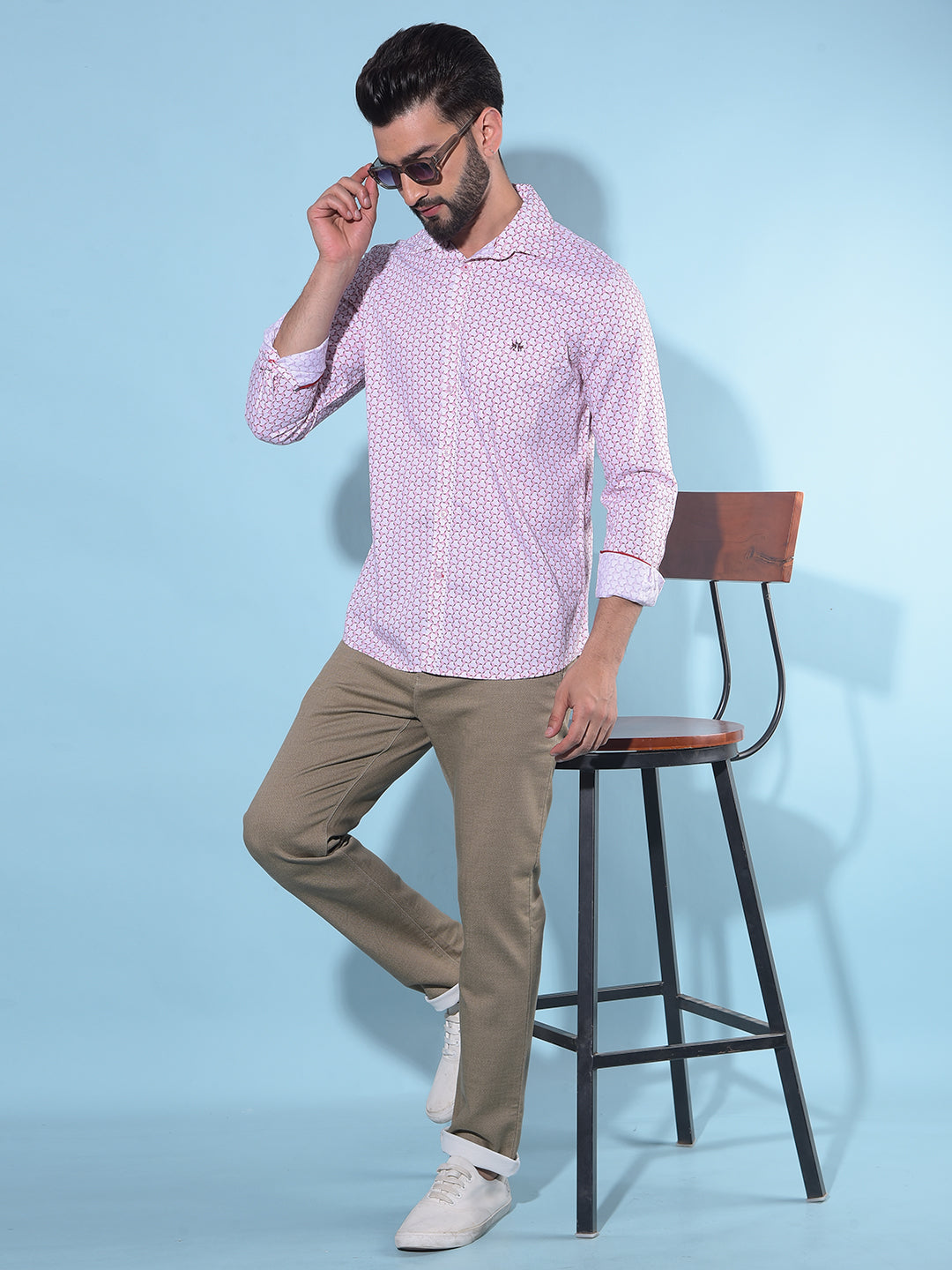 Peach Printed 100% Cotton Shirt-Men Shirts-Crimsoune Club