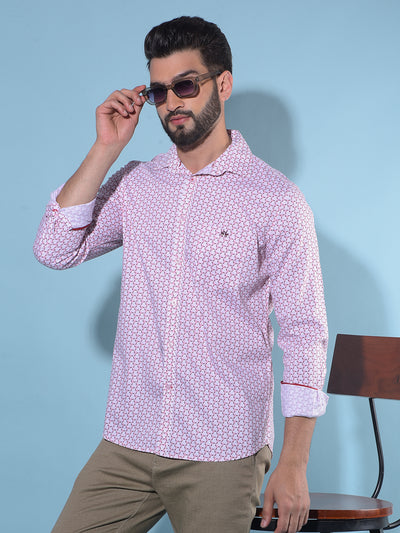 Peach Printed 100% Cotton Shirt-Men Shirts-Crimsoune Club