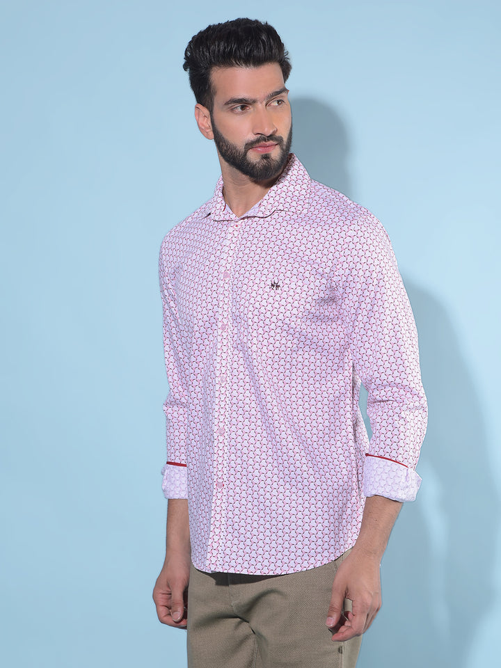 Peach Printed 100% Cotton Shirt-Men Shirts-Crimsoune Club