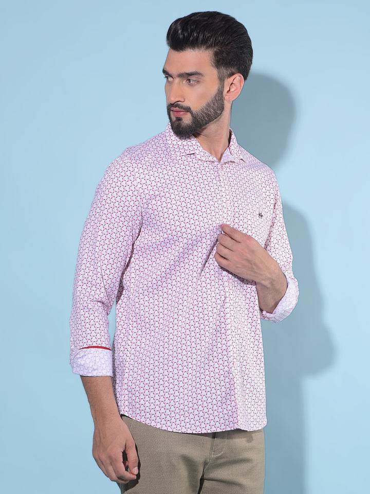 Peach Printed 100% Cotton Shirt-Men Shirts-Crimsoune Club