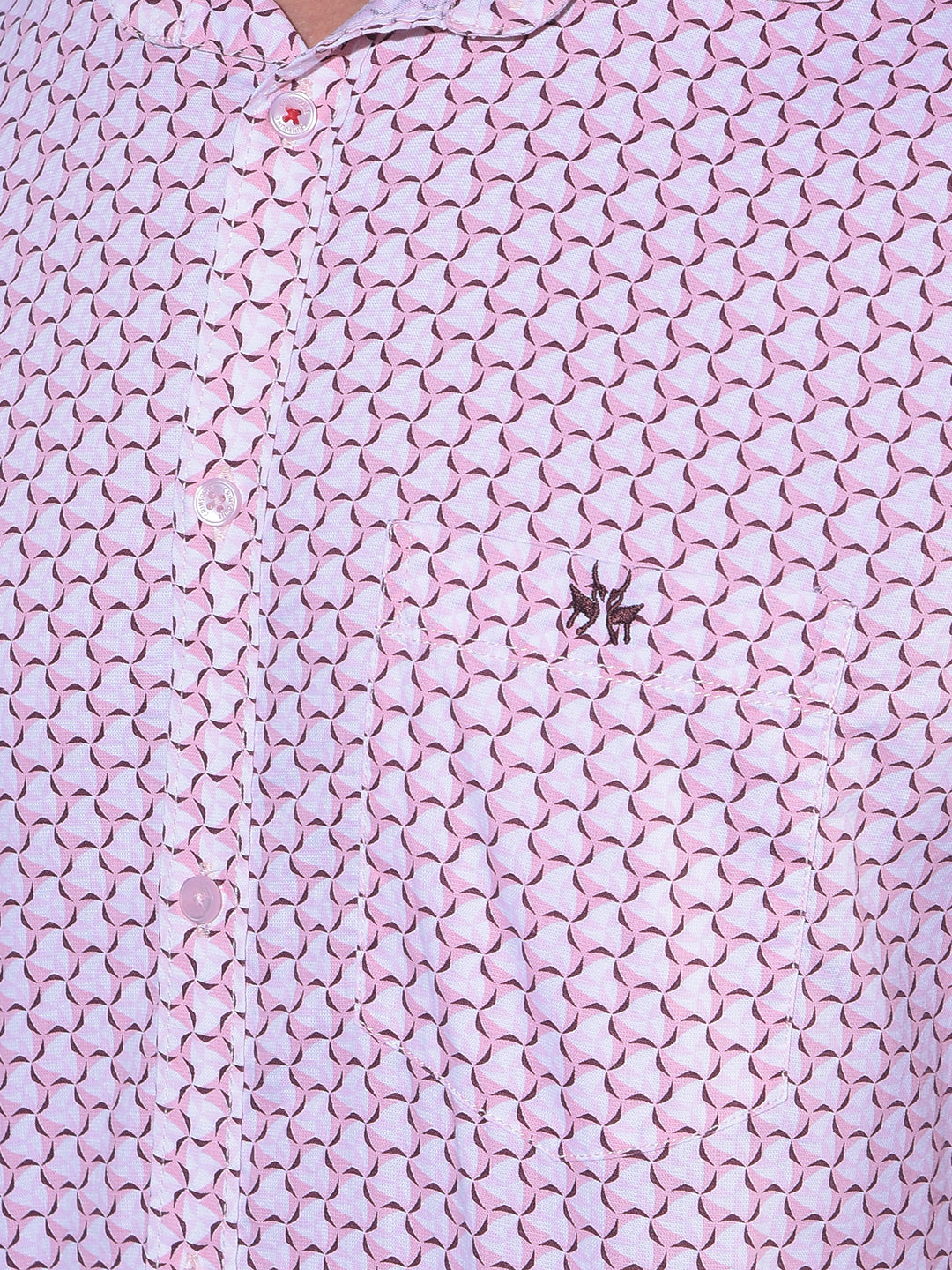 Peach Printed 100% Cotton Shirt-Men Shirts-Crimsoune Club