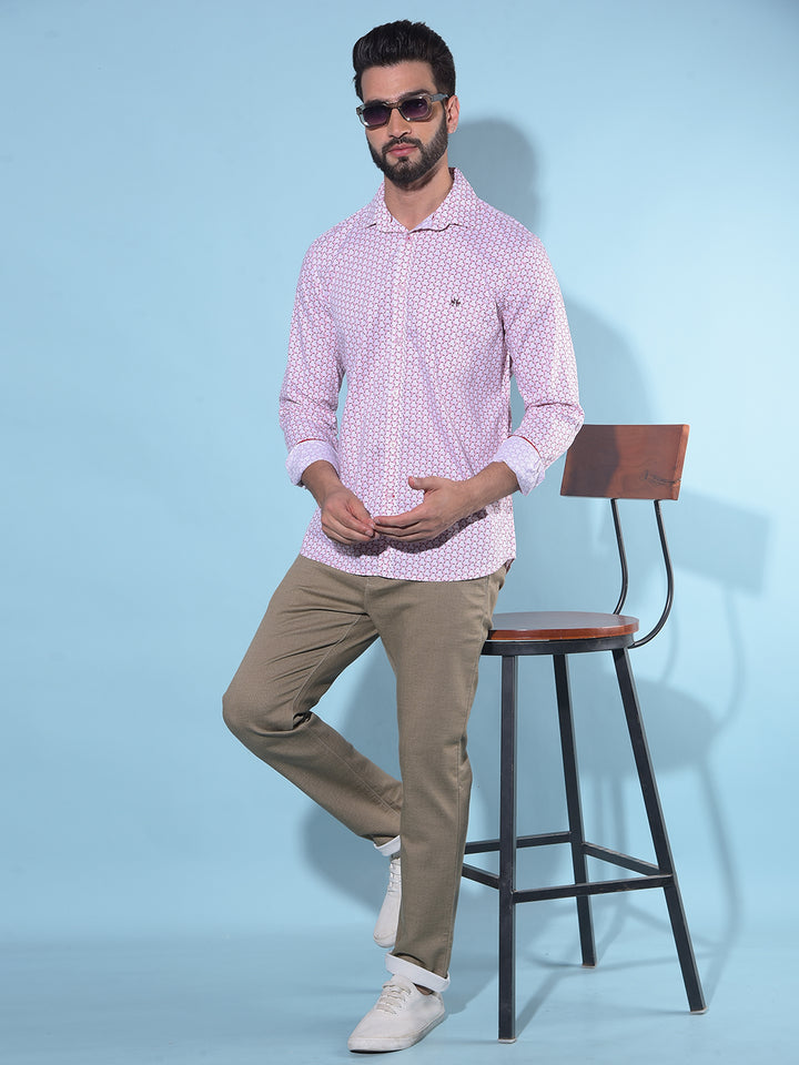 Peach Printed 100% Cotton Shirt-Men Shirts-Crimsoune Club