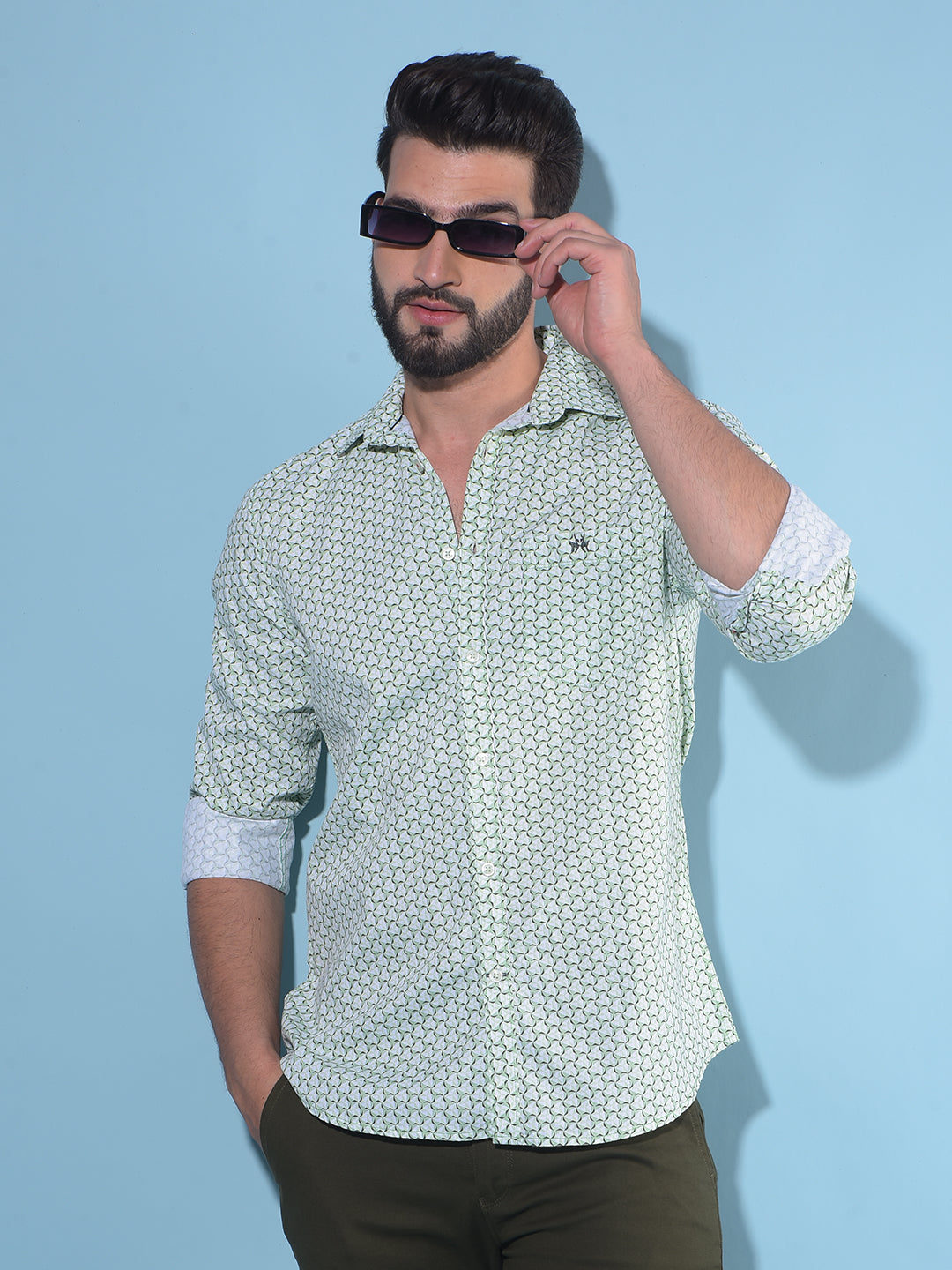 Green Printed 100% Cotton Shirt-Men Shirts-Crimsoune Club