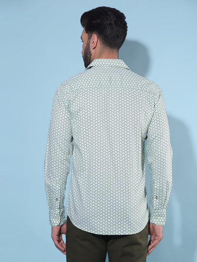 Green Printed 100% Cotton Shirt-Men Shirts-Crimsoune Club