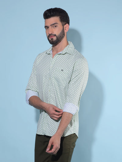 Green Printed 100% Cotton Shirt-Men Shirts-Crimsoune Club