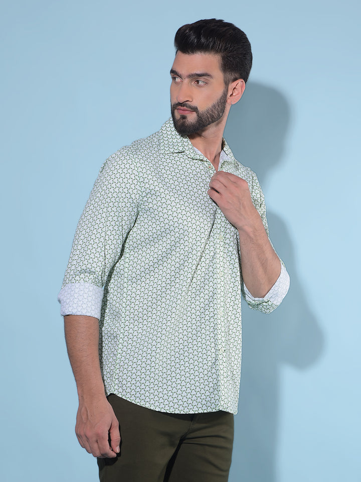Green Printed 100% Cotton Shirt-Men Shirts-Crimsoune Club