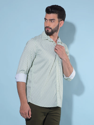 Green Printed 100% Cotton Shirt-Men Shirts-Crimsoune Club