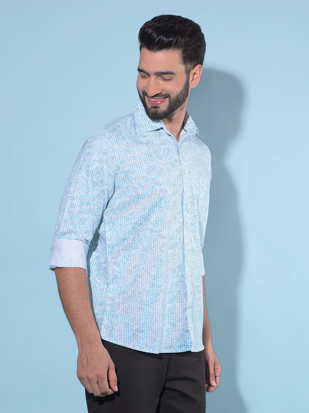 Blue Floral Print 100% Cotton Shirt-Men Shirts-Crimsoune Club