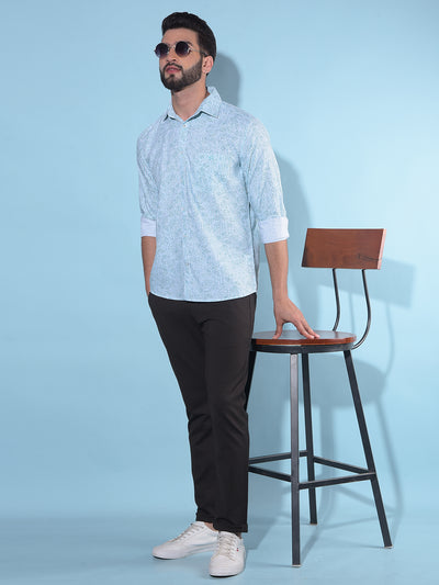 Blue Floral Print 100% Cotton Shirt-Men Shirts-Crimsoune Club