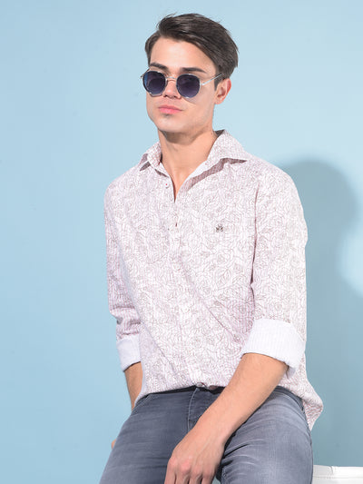 Peach Floral Print 100% Cotton Shirt-Men Shirts-Crimsoune Club