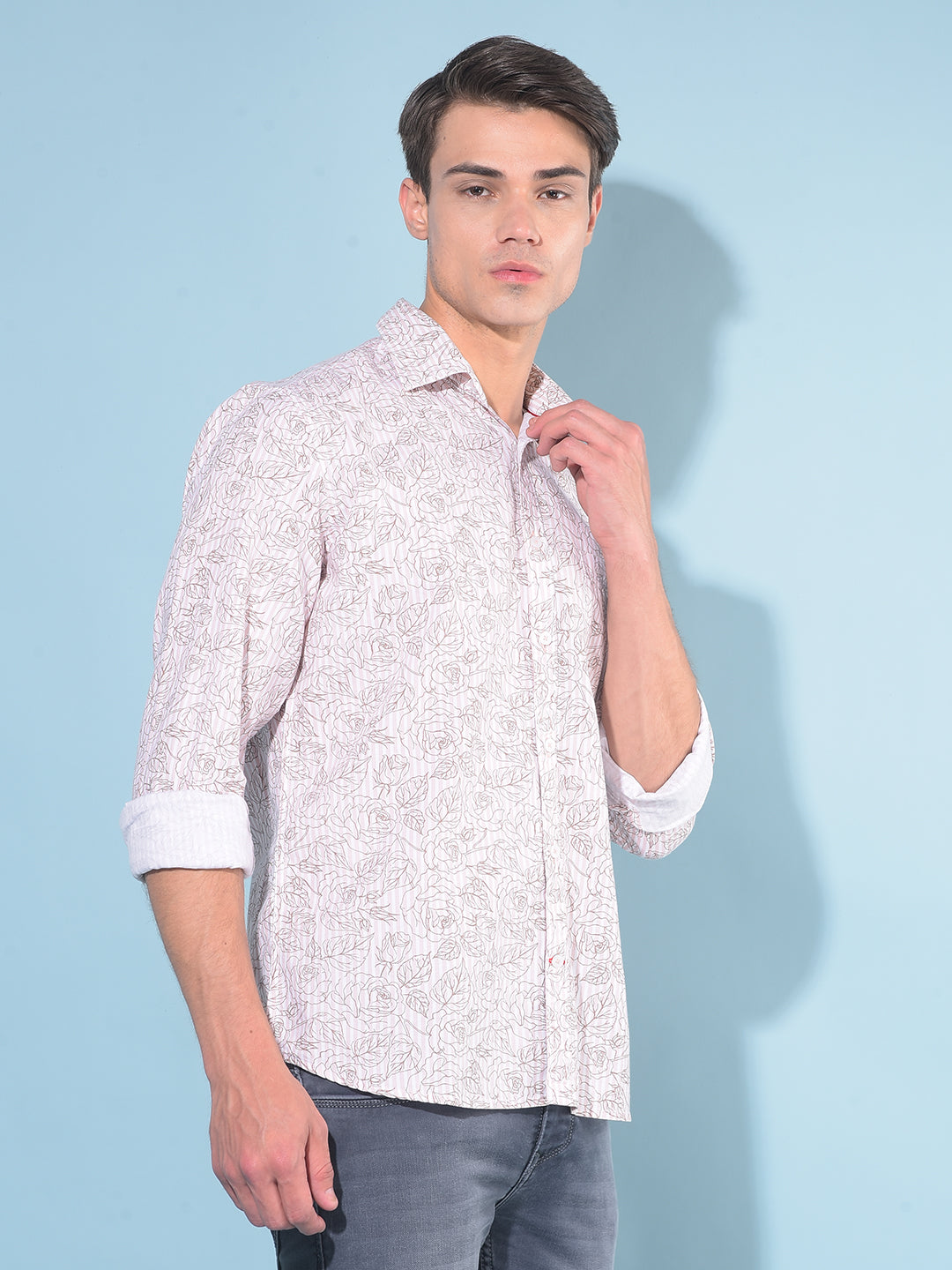 Peach Floral Print 100% Cotton Shirt-Men Shirts-Crimsoune Club