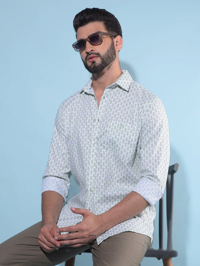 Green Printed 100% Cotton Shirt-Men Shirts-Crimsoune Club