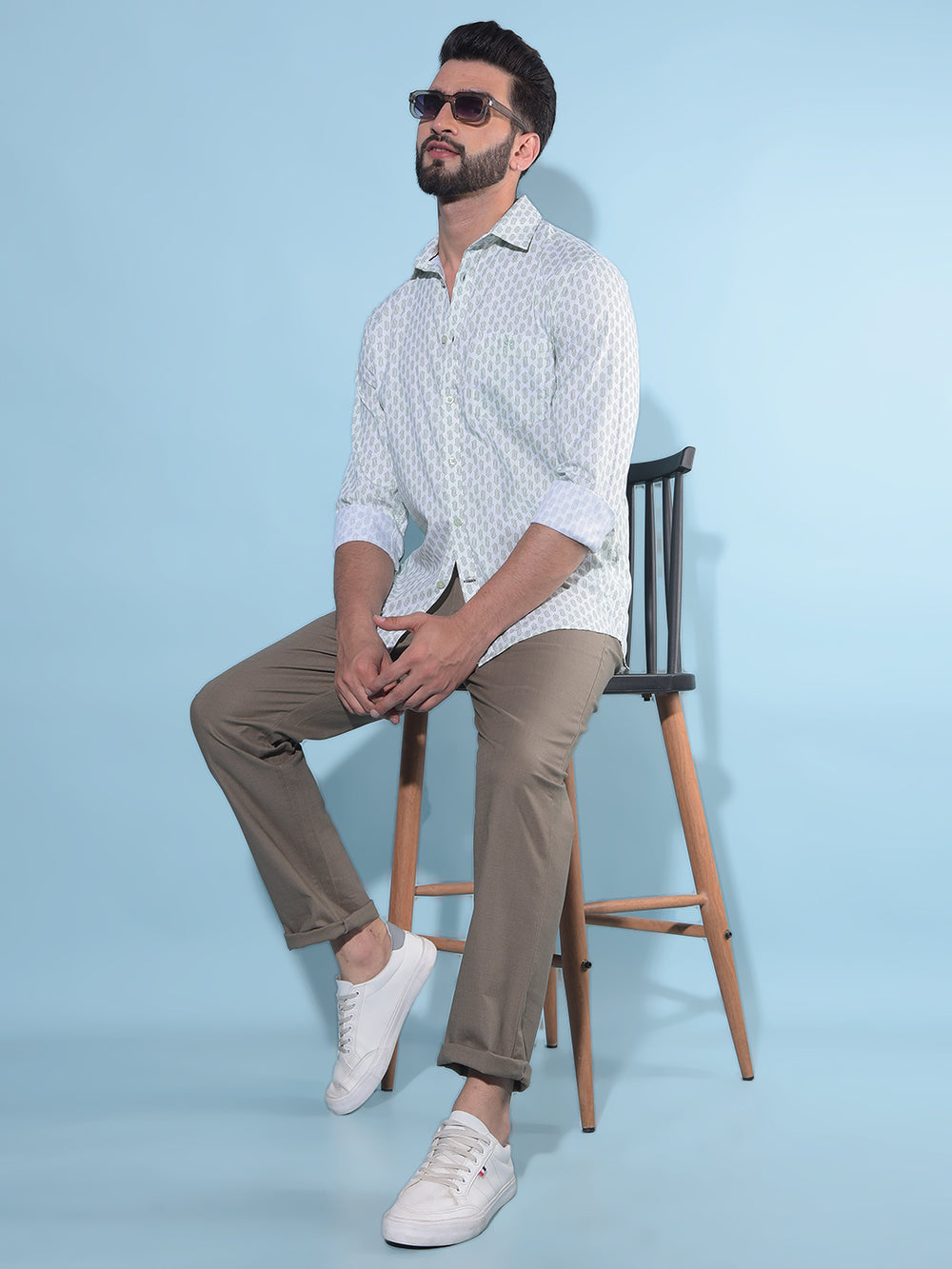 Green Printed 100% Cotton Shirt-Men Shirts-Crimsoune Club