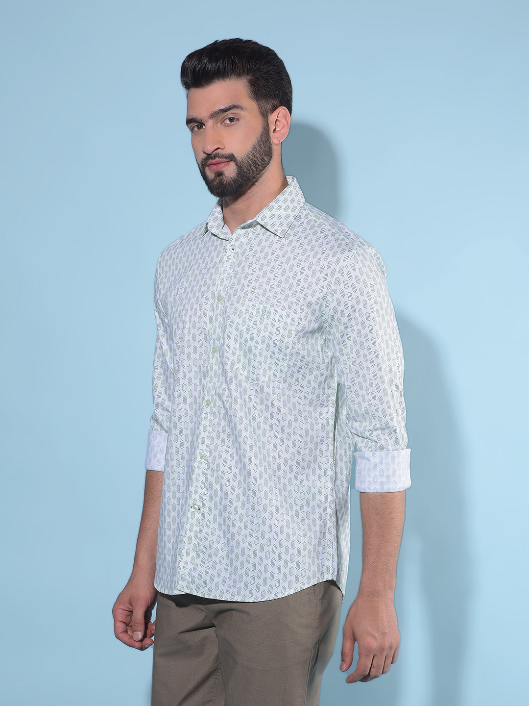 Green Printed 100% Cotton Shirt-Men Shirts-Crimsoune Club