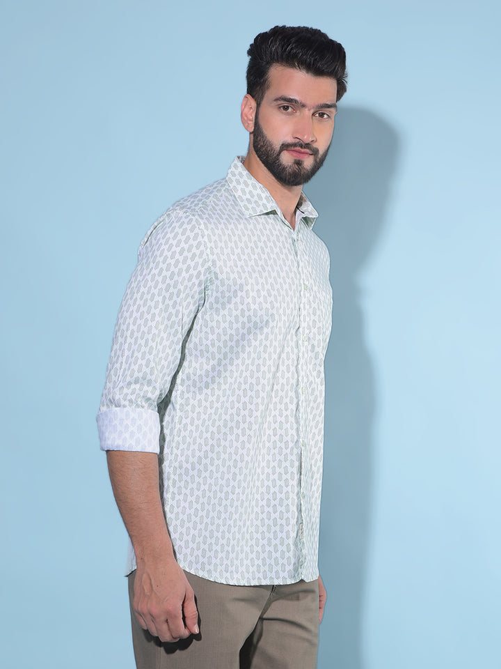 Green Printed 100% Cotton Shirt-Men Shirts-Crimsoune Club