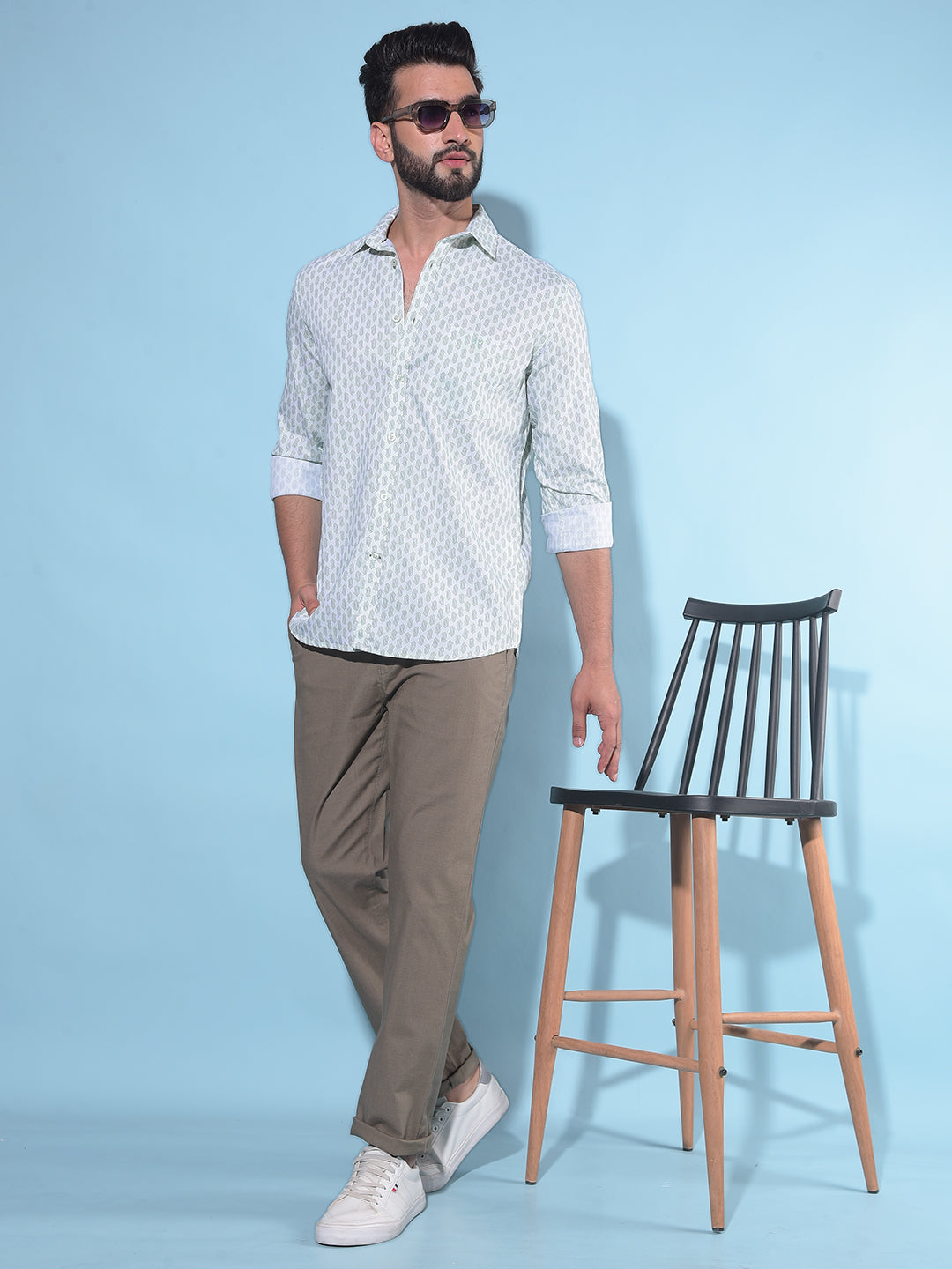 Green Printed 100% Cotton Shirt-Men Shirts-Crimsoune Club