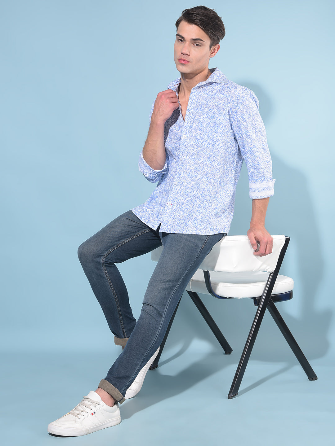 Blue Printed 100% Cotton Shirt-Men Shirts-Crimsoune Club