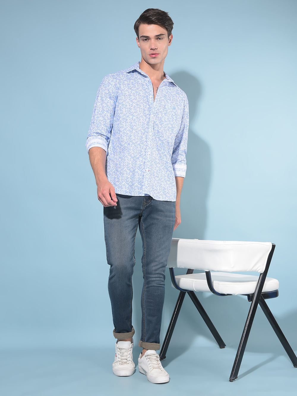 Blue Printed 100% Cotton Shirt-Men Shirts-Crimsoune Club
