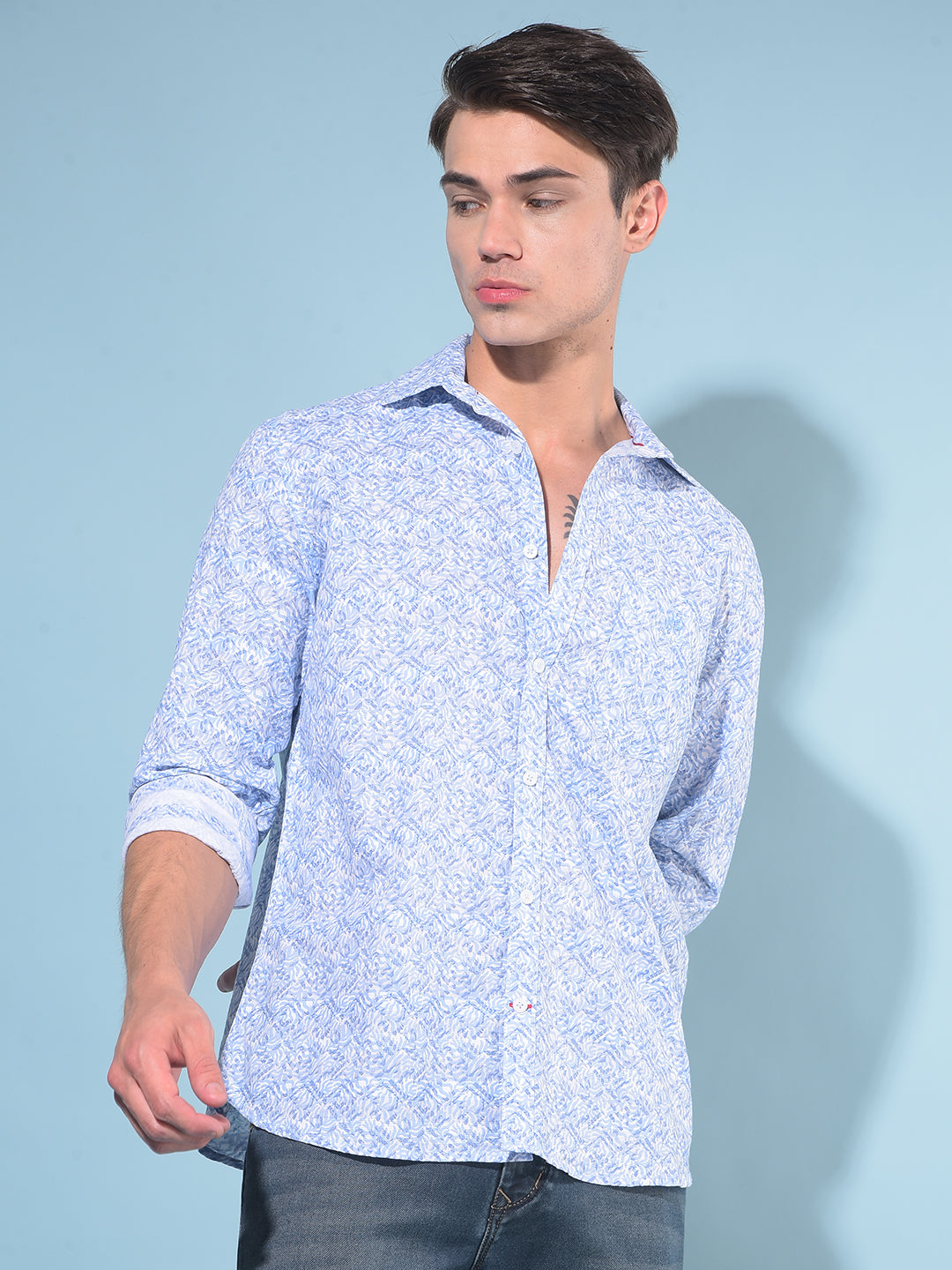 Blue Printed 100% Cotton Shirt-Men Shirts-Crimsoune Club