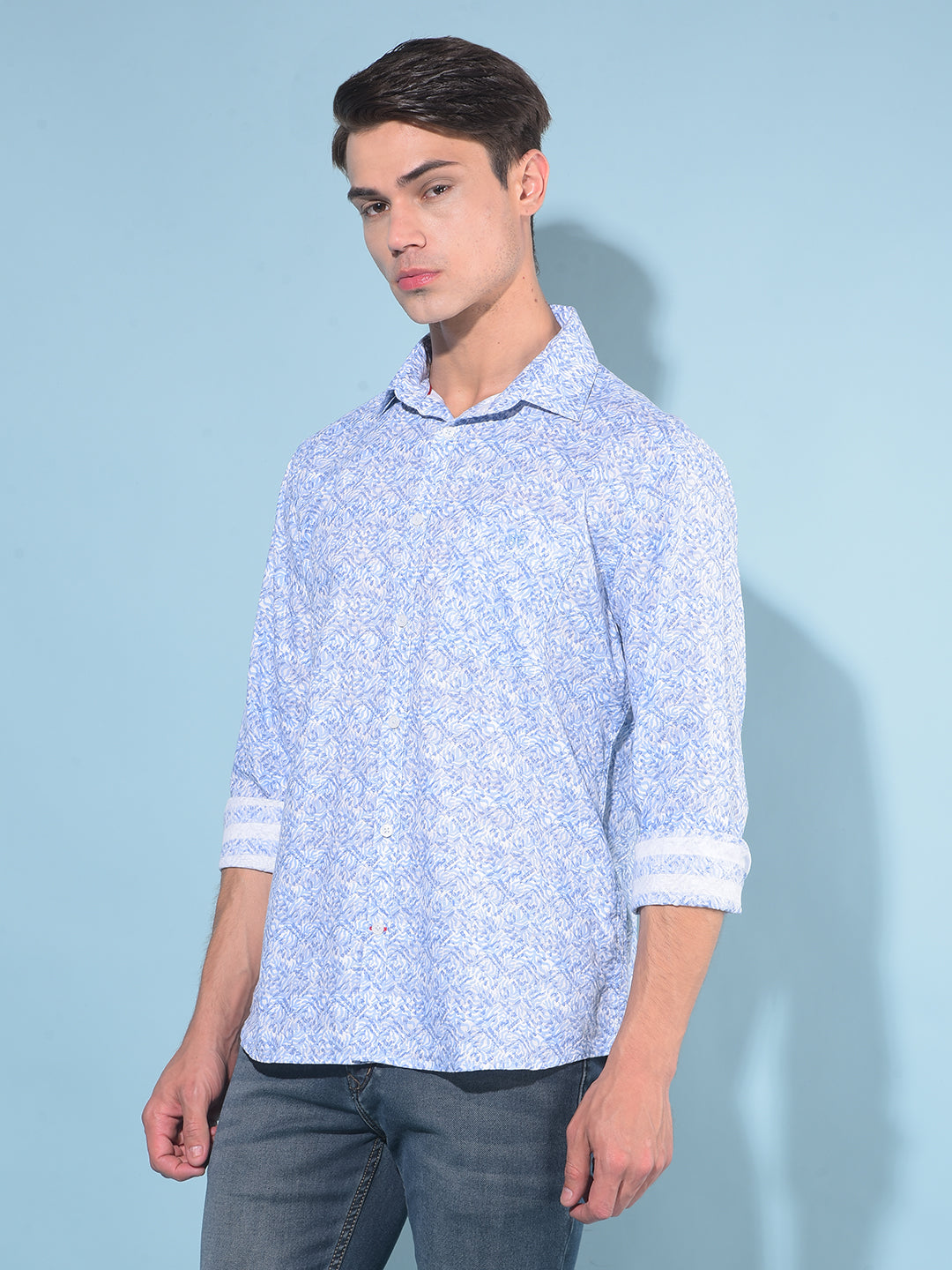 Blue Printed 100% Cotton Shirt-Men Shirts-Crimsoune Club