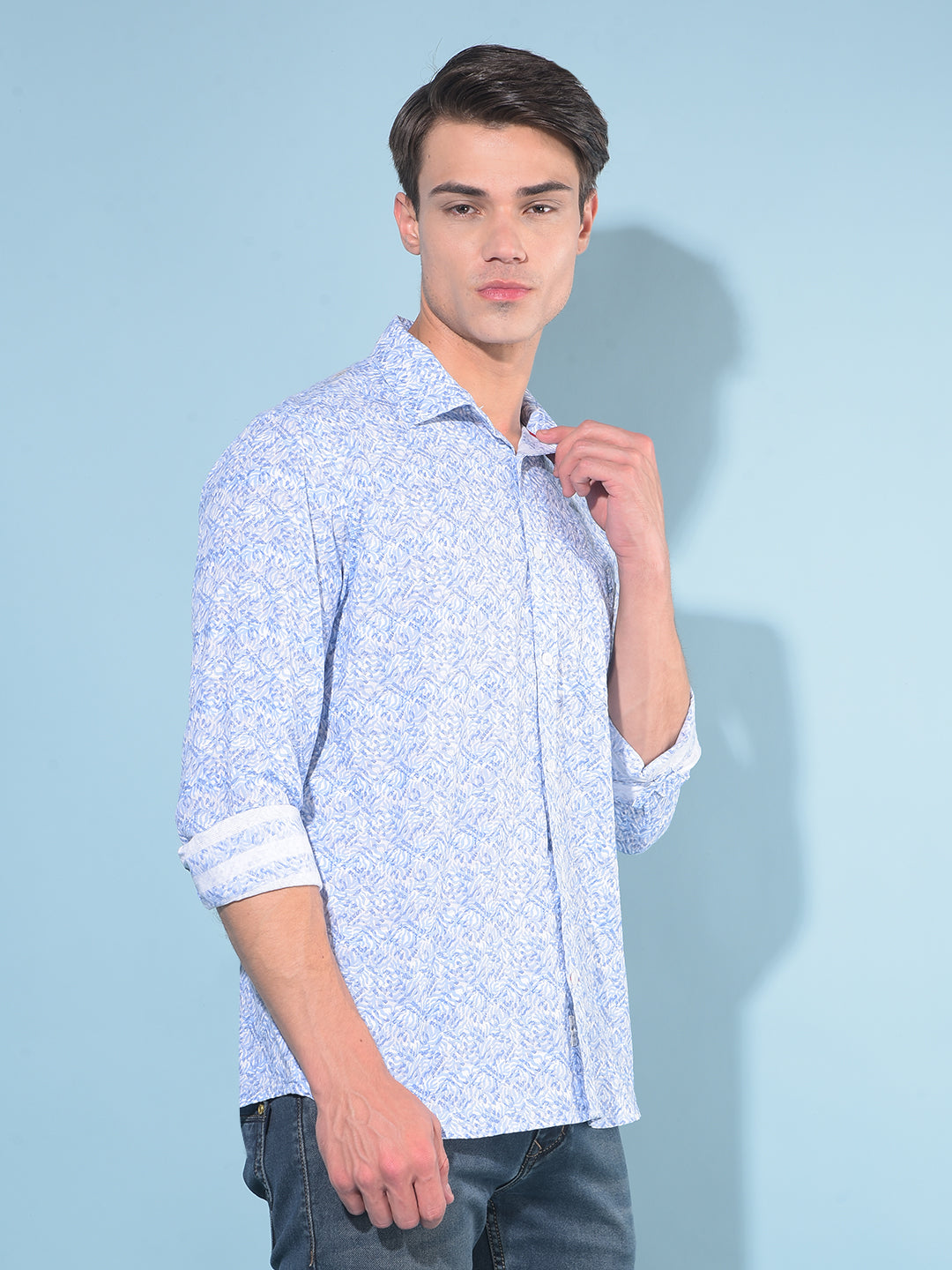 Blue Printed 100% Cotton Shirt-Men Shirts-Crimsoune Club