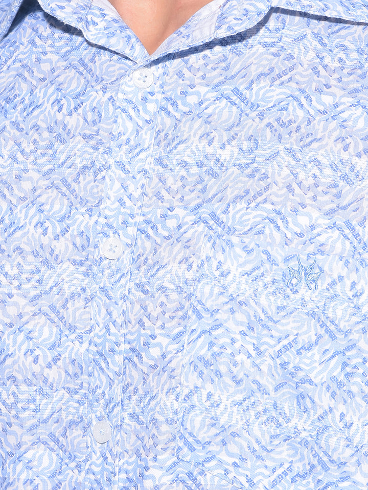 Blue Printed 100% Cotton Shirt-Men Shirts-Crimsoune Club