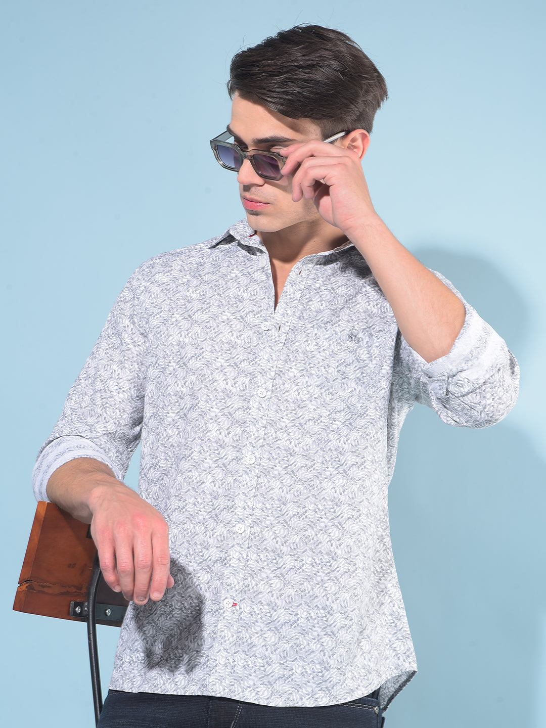 Grey Printed 100% Cotton Shirt-Men Shirts-Crimsoune Club