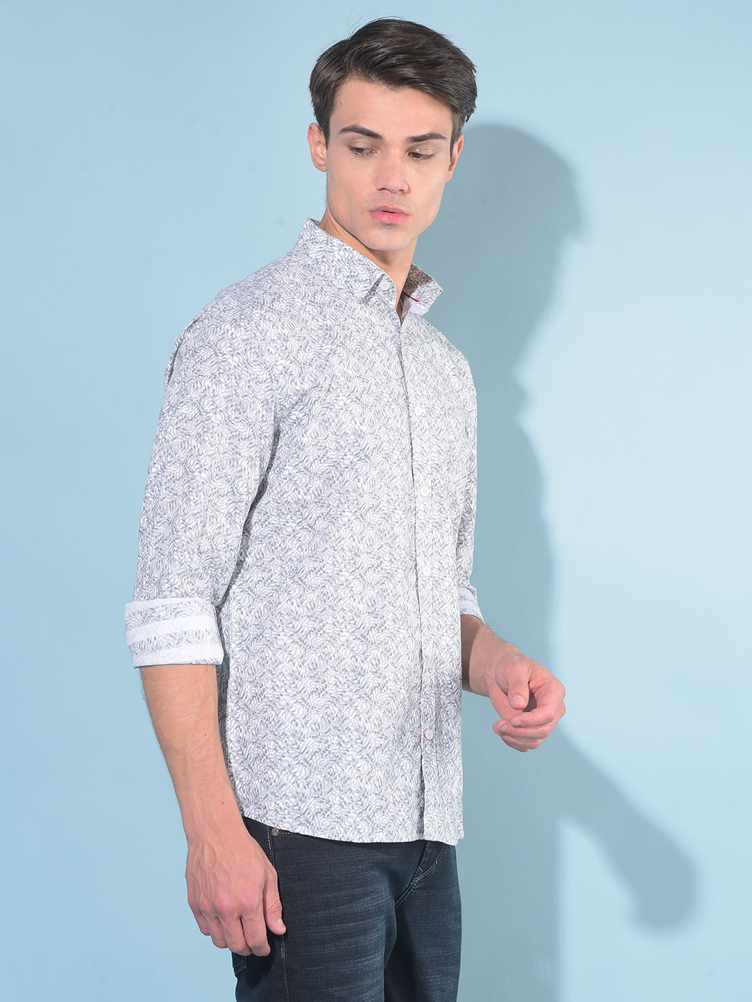 Grey Printed 100% Cotton Shirt-Men Shirts-Crimsoune Club