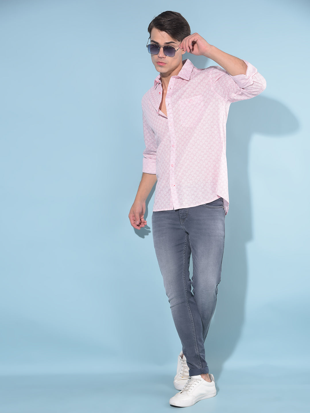 Pink Printed 100% Cotton Shirt-Men Shirts-Crimsoune Club