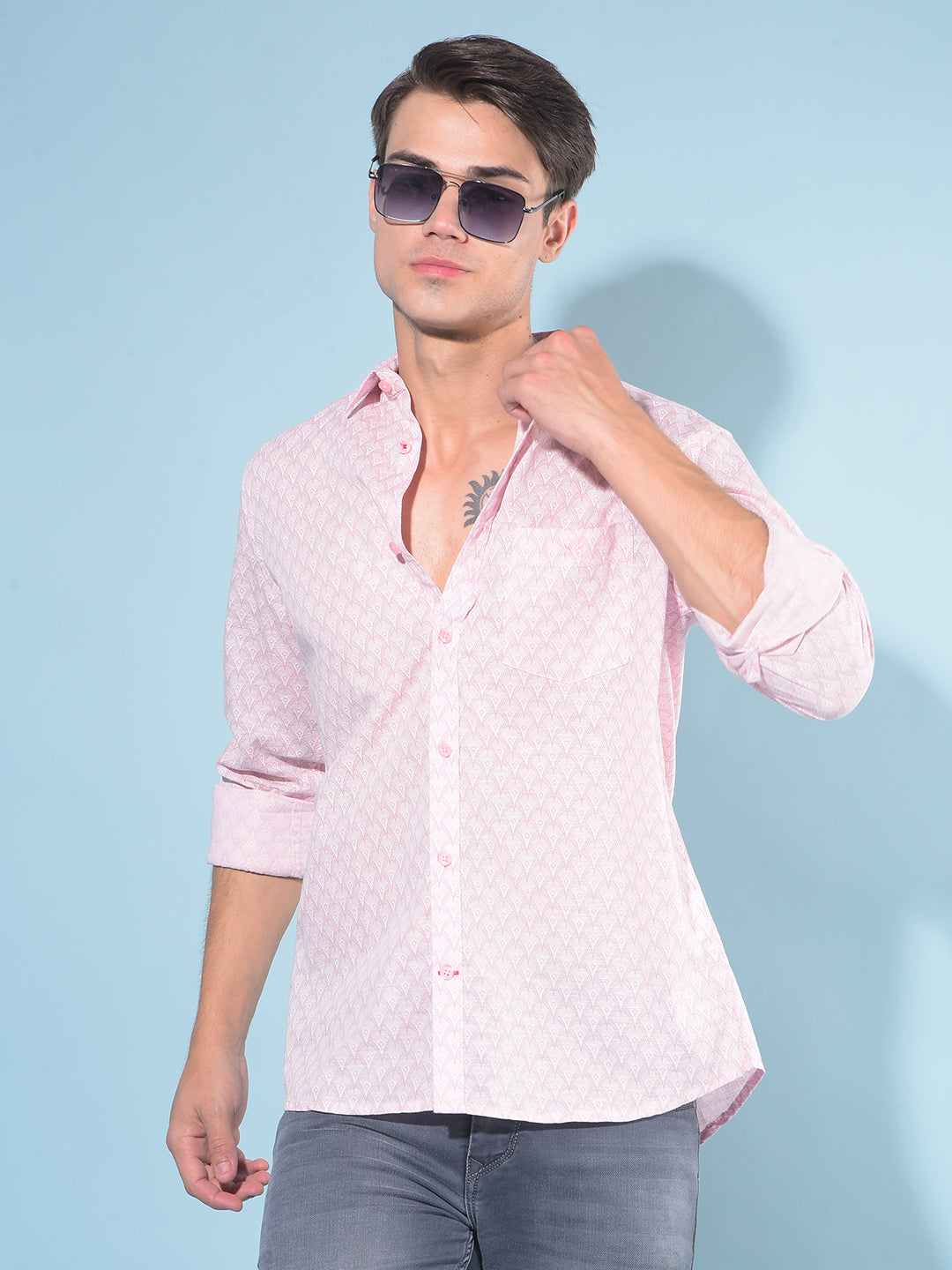 Pink Printed 100% Cotton Shirt-Men Shirts-Crimsoune Club