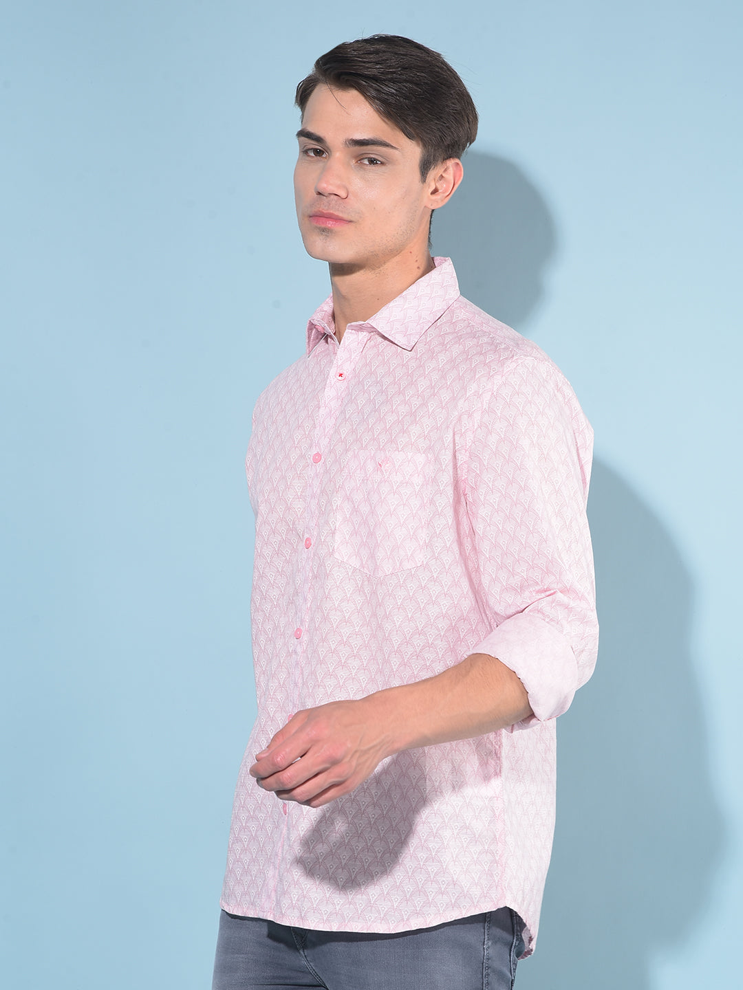 Pink Printed 100% Cotton Shirt-Men Shirts-Crimsoune Club