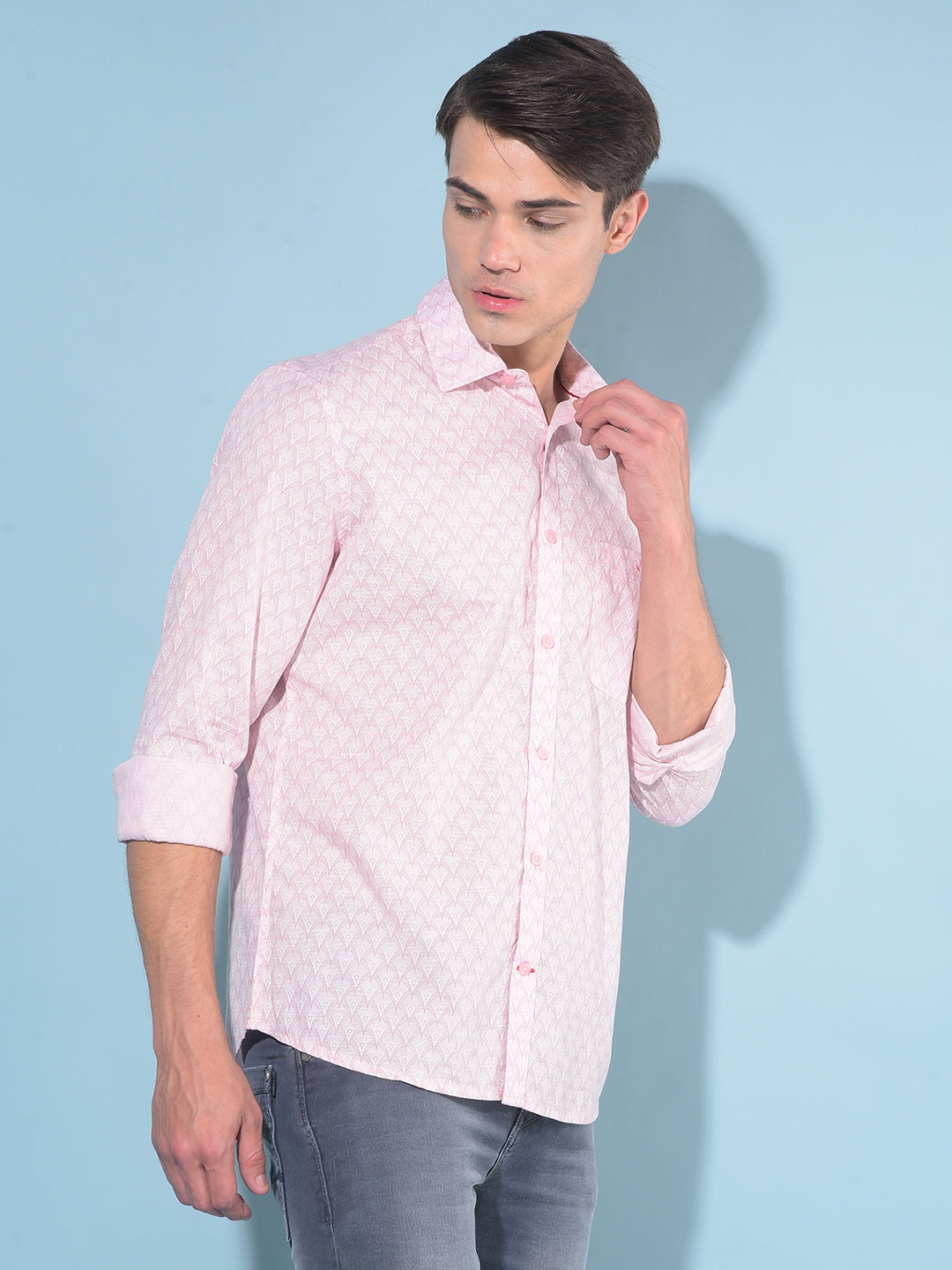 Pink Printed 100% Cotton Shirt-Men Shirts-Crimsoune Club