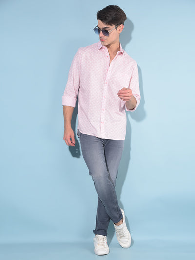 Pink Printed 100% Cotton Shirt-Men Shirts-Crimsoune Club