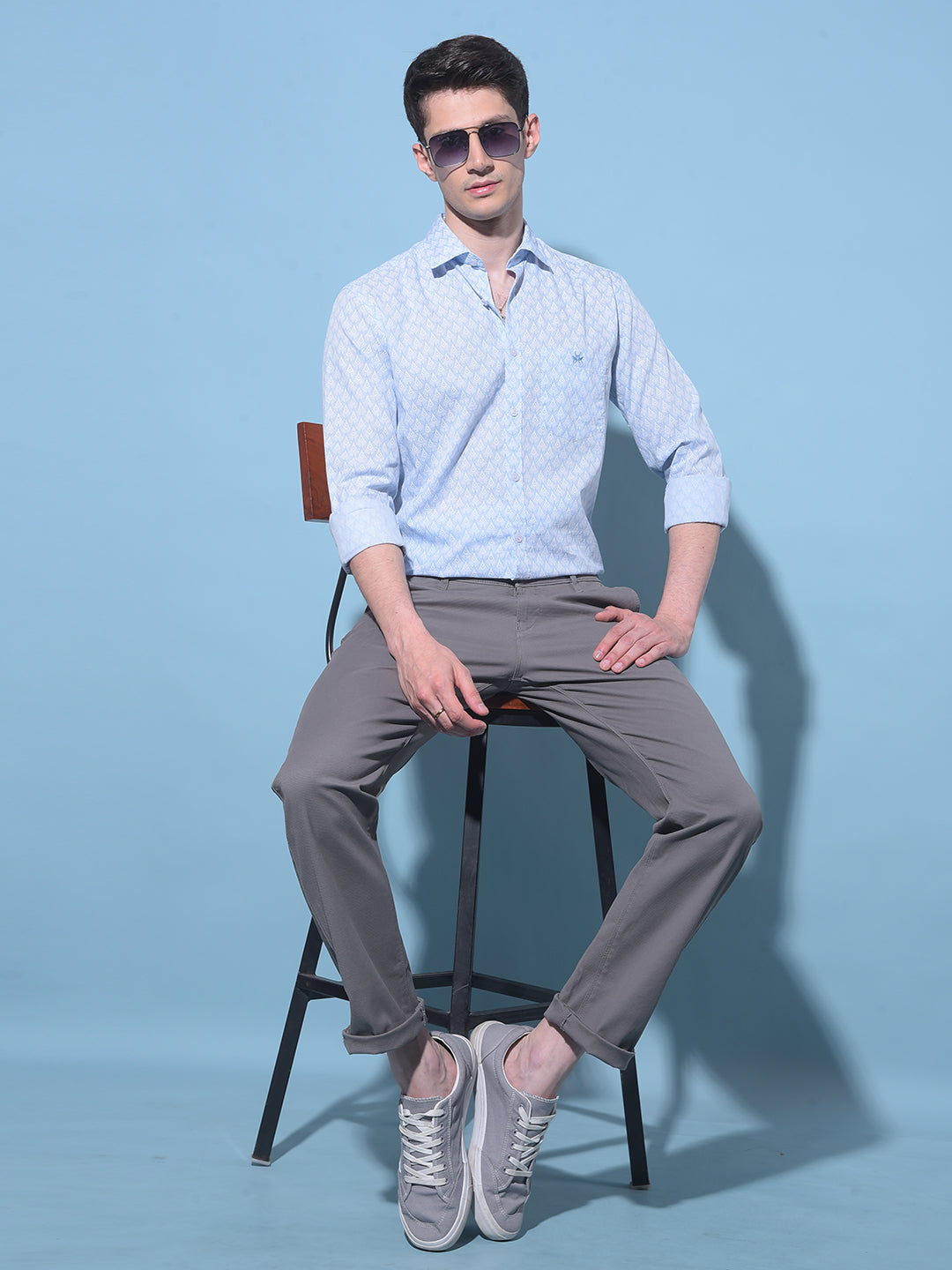 Blue Printed 100% Cotton Shirt-Men Shirts-Crimsoune Club