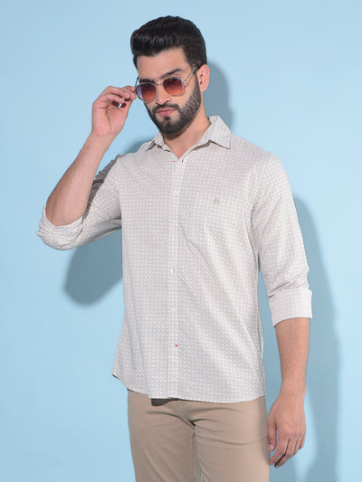 Beige Printed 100% Cotton Shirt-Men Shirts-Crimsoune Club