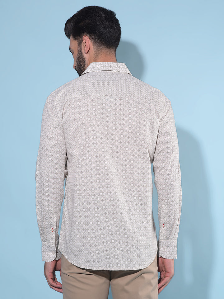 Beige Printed 100% Cotton Shirt-Men Shirts-Crimsoune Club