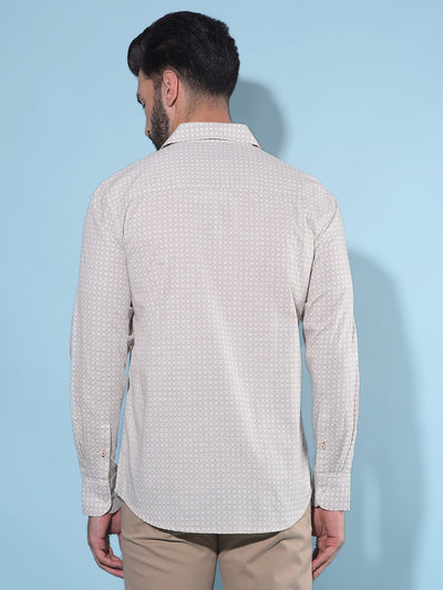 Beige Printed 100% Cotton Shirt-Men Shirts-Crimsoune Club