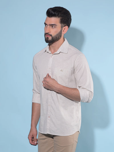 Beige Printed 100% Cotton Shirt-Men Shirts-Crimsoune Club